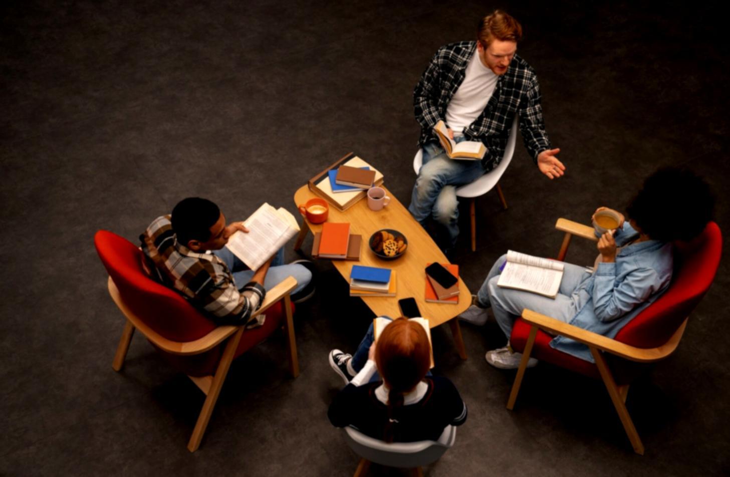 Group learning session with students discussing financial strategies